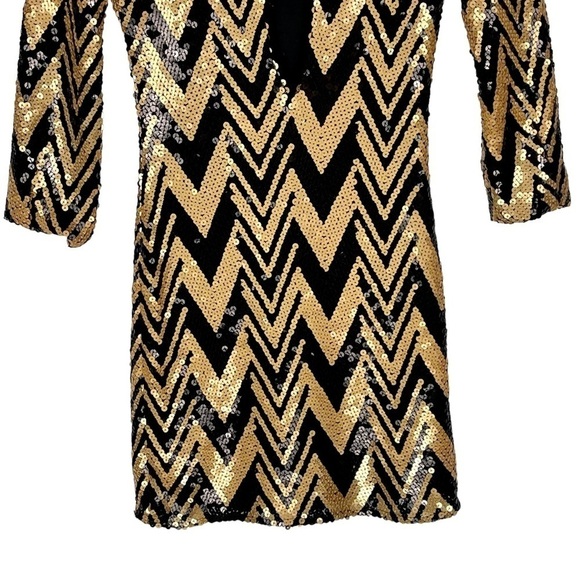 ARK & CO. SEQUIN EMBELLISHED CHEVRON STRIPE 3/4 SLEEVE FITTED SHEATH DRESS - Picture 10 of 16